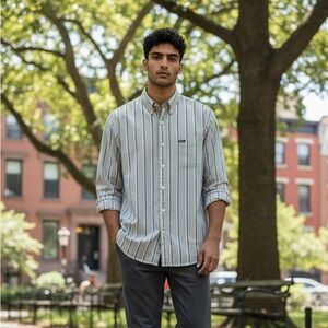 Chaps, Mens Long Sleeve Shirt, Blue/White/Yellow Stripe, 2XL